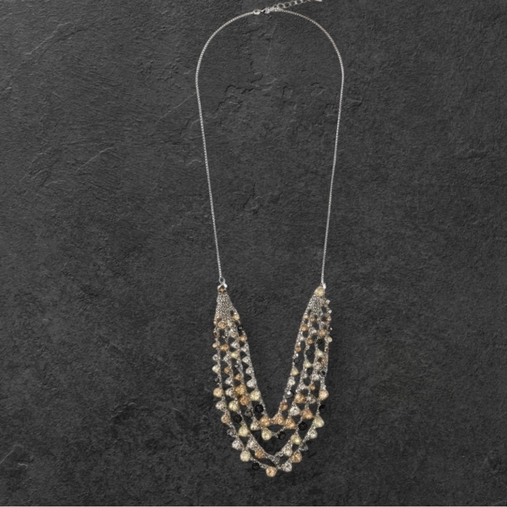 NWT LOFT Multi-Strand Necklace with Gold & Silver Accents Neutral Rhinestones